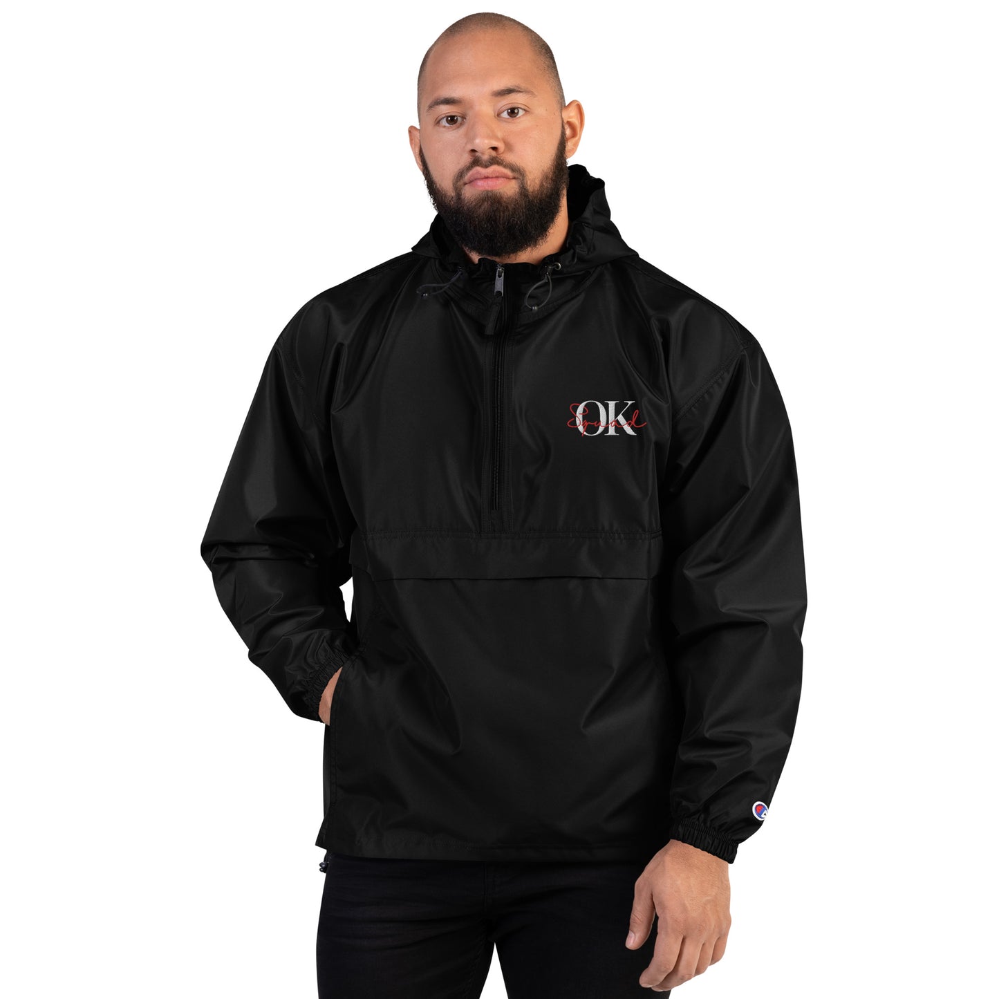 OK Squad Embroidered Champion Packable Jacket - Black