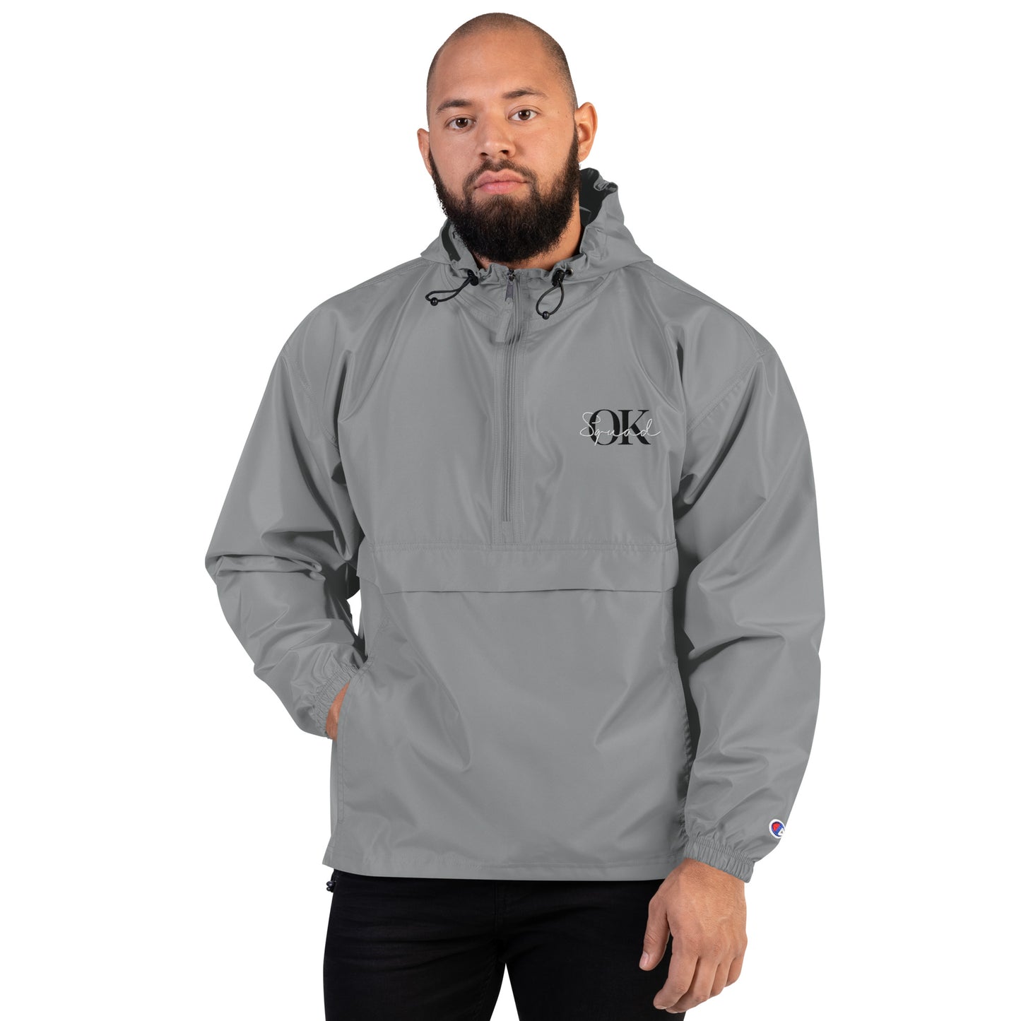 OK Squad Embroidered Champion Packable Jacket - Grey