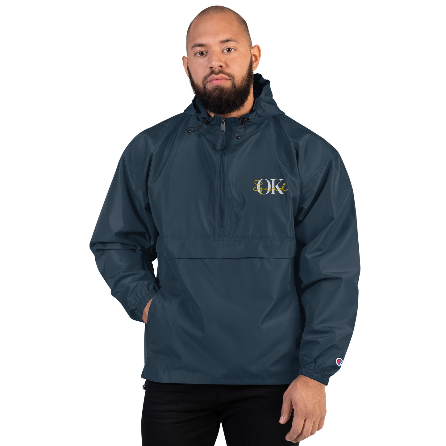 OK Squad Embroidered Champion Packable Jacket - Navy Blue