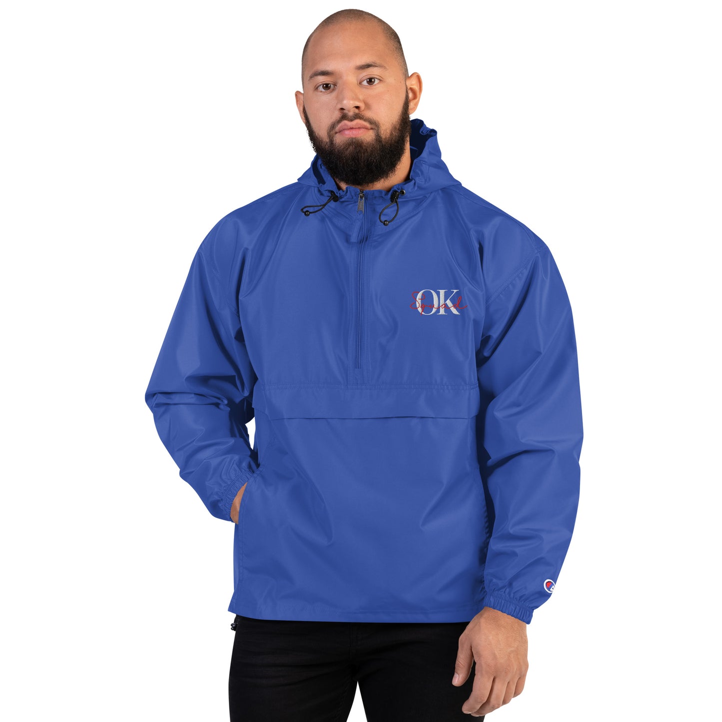 OK Squad Embroidered Champion Packable Jacket - Royal Blue