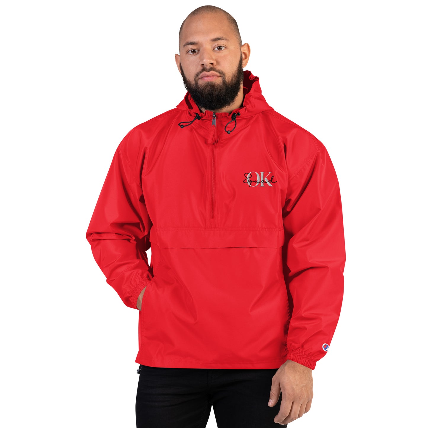 OK Squad Embroidered Champion Packable Jacket - Red