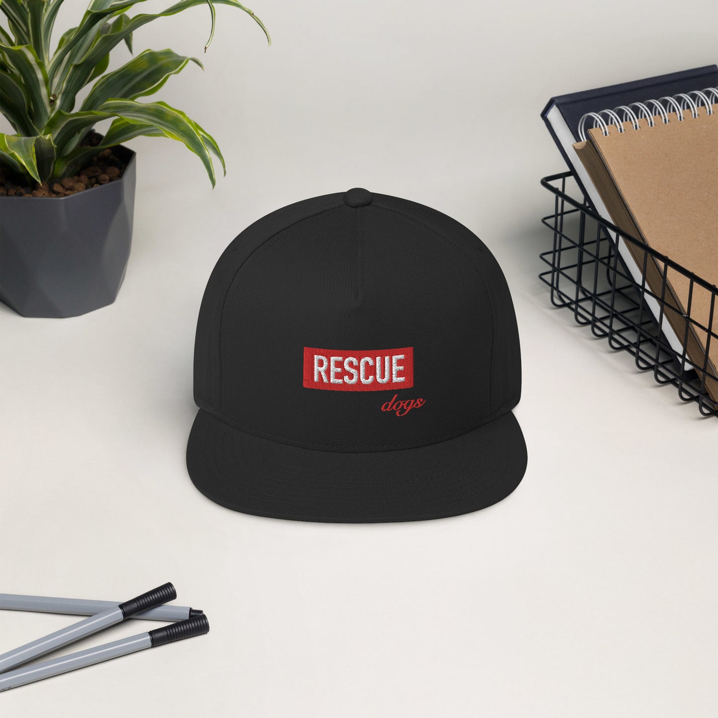 Rescue Dogs Flat Bill Cap - Black