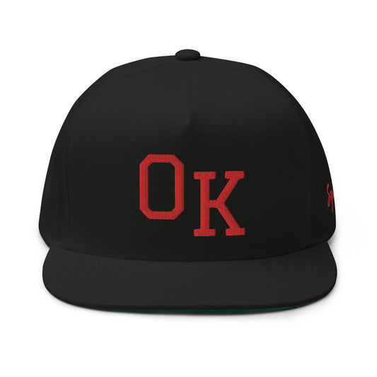 OK Classic Black 5-Panel Flat Bill Cap