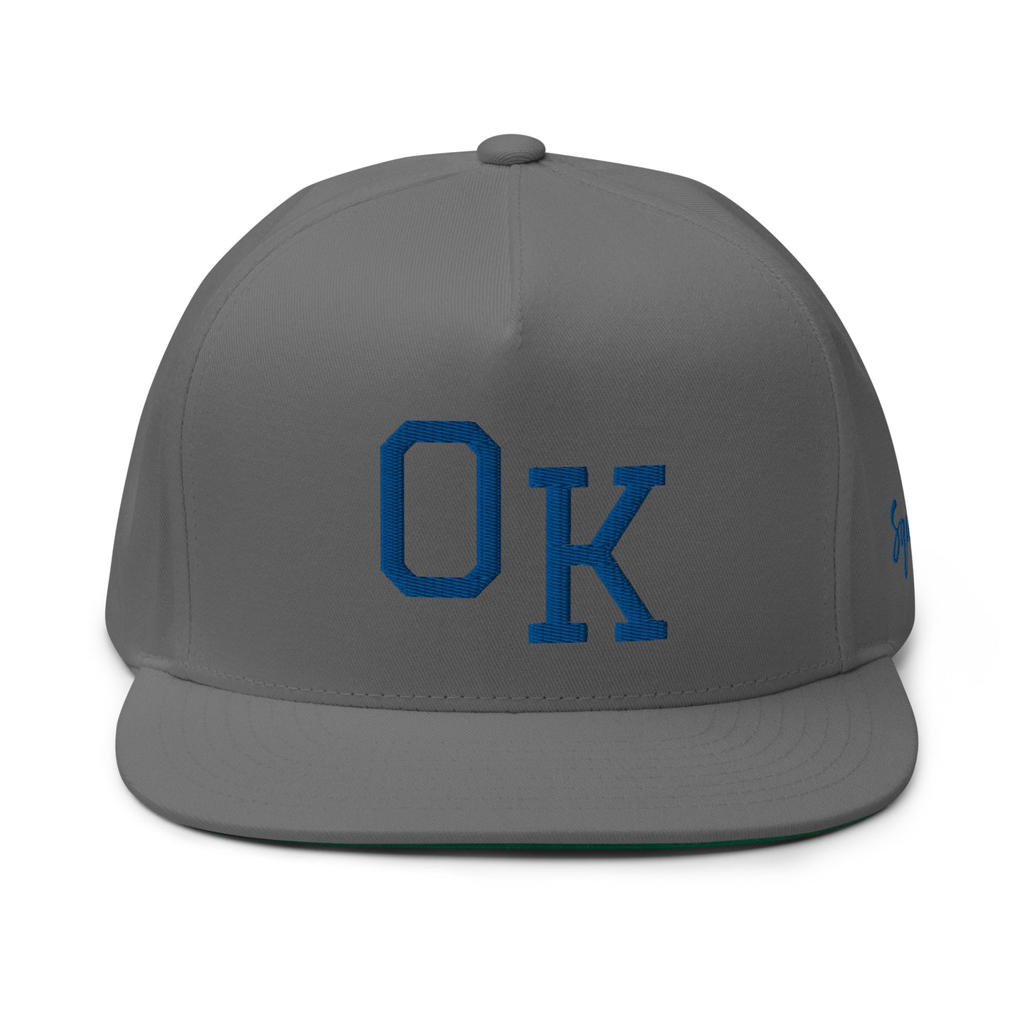 OK Classic Grey 5-Panel Flat Bill Cap