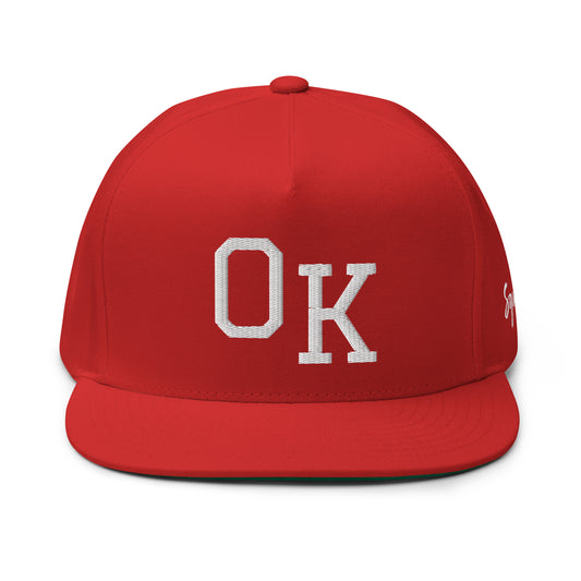 OK Classic Red 5-panel Flat Bill Cap