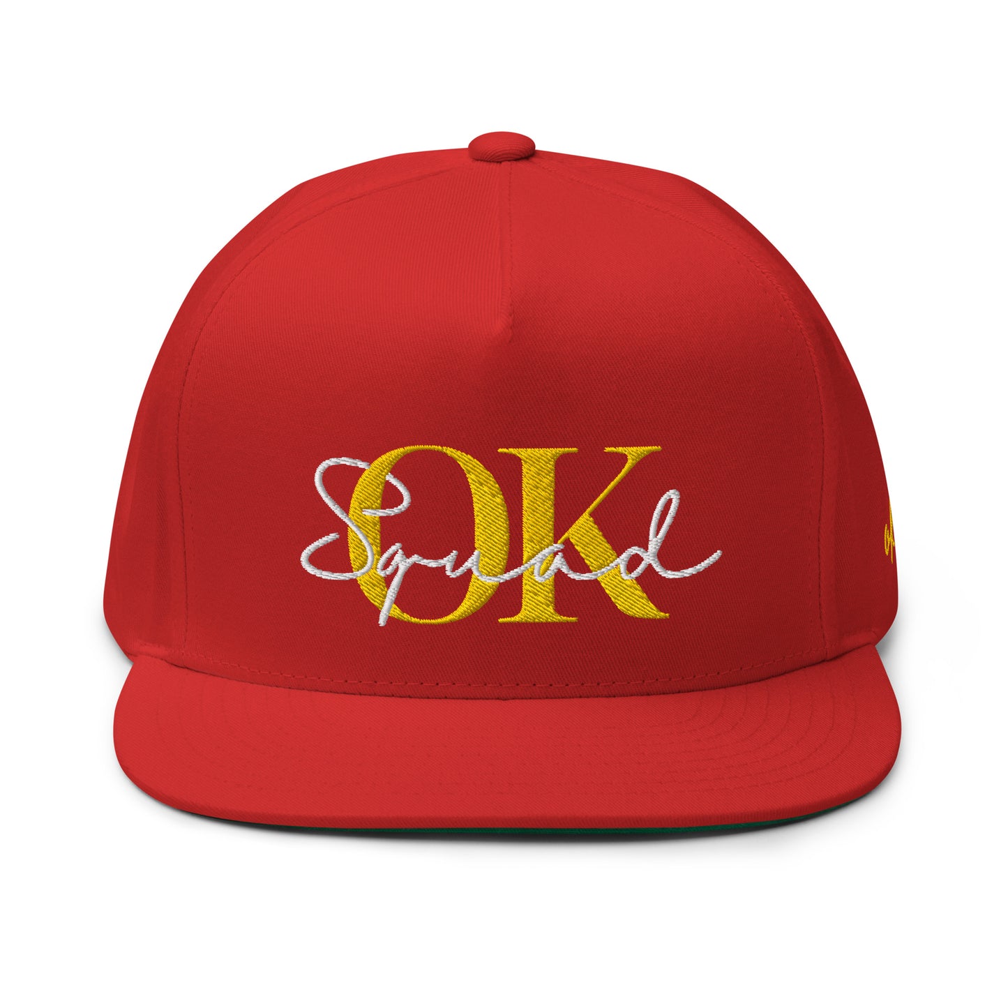 OK Squad 5-Panel Flat Bill Cap - Red/Yellow