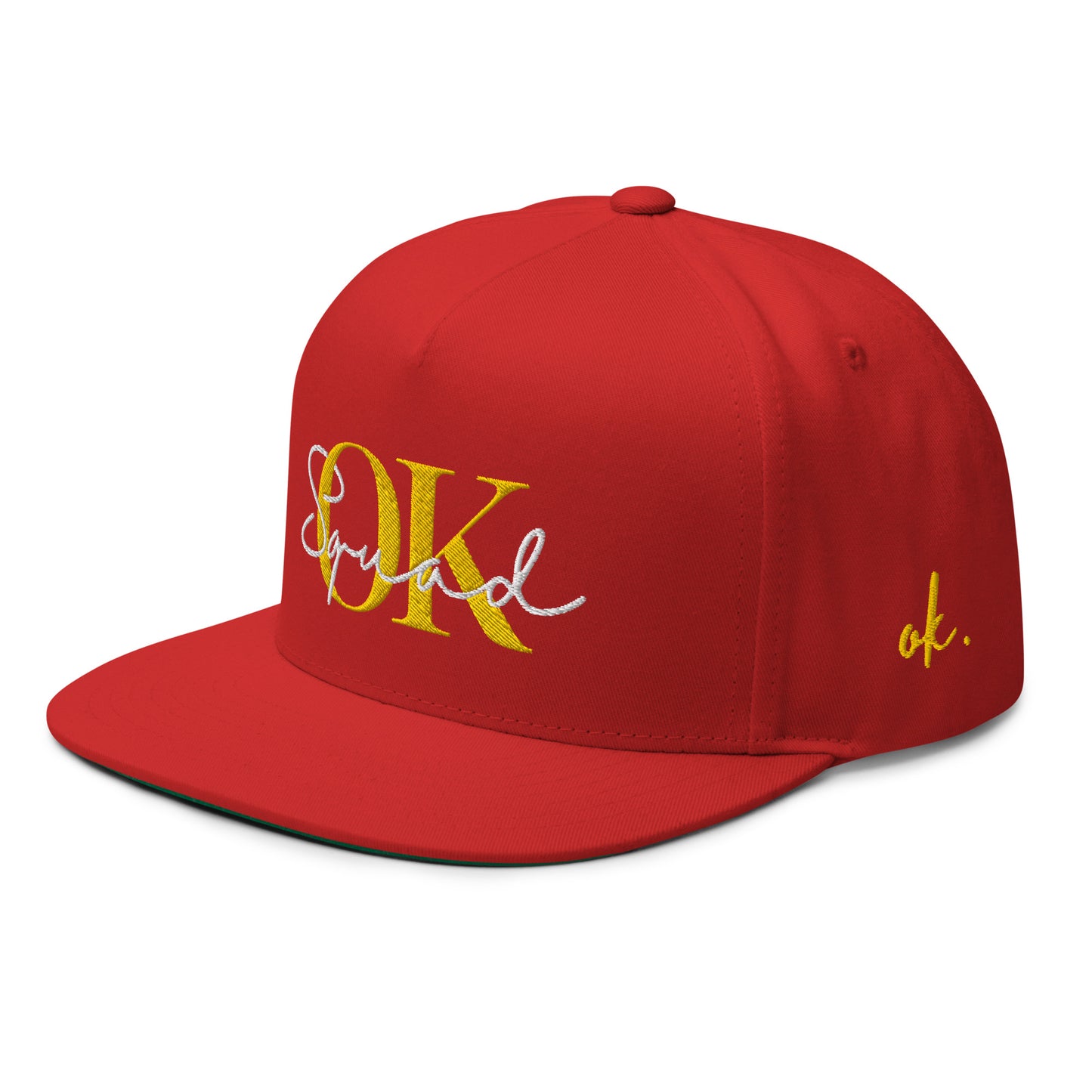 OK Squad 5-Panel Flat Bill Cap - Red/Yellow