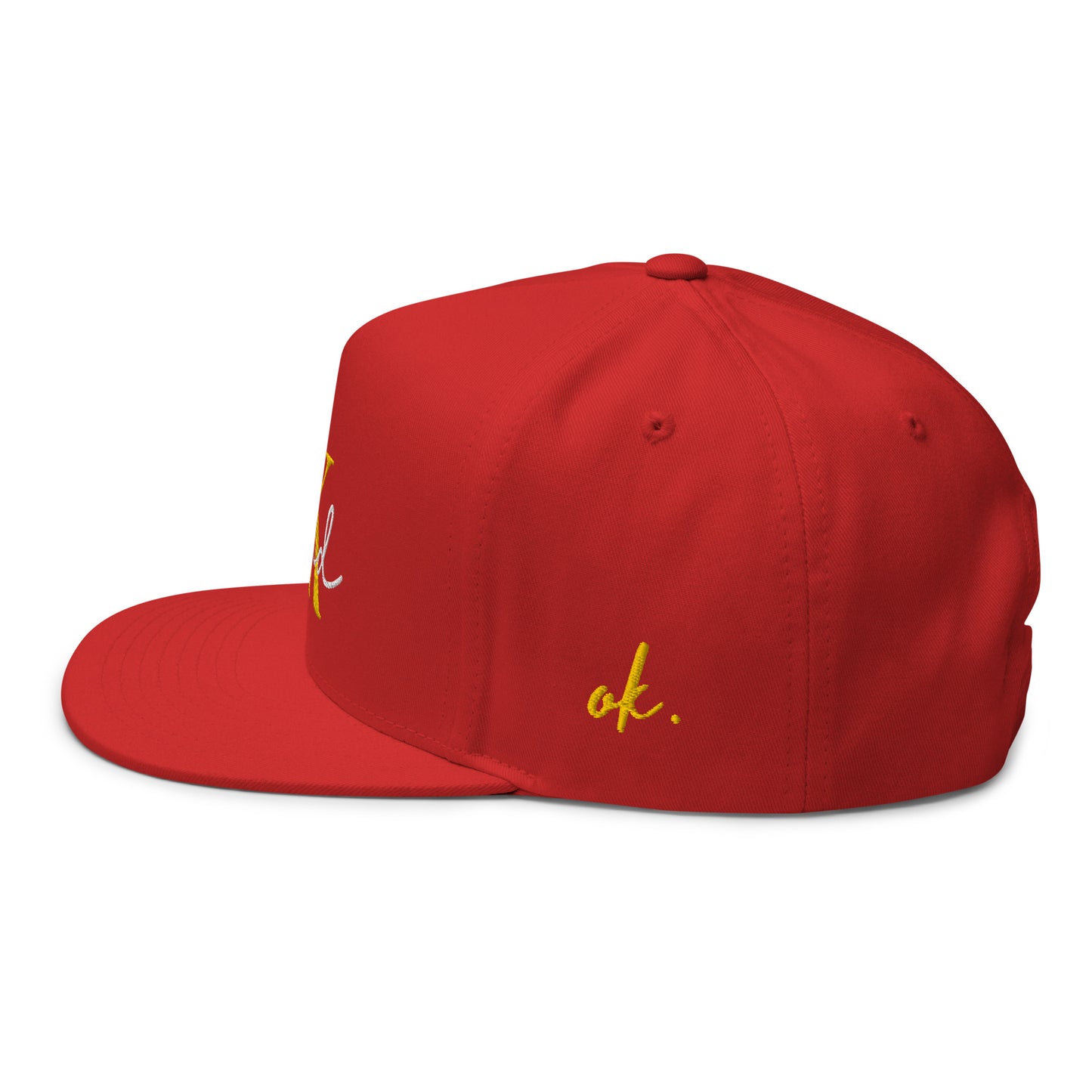 OK Squad 5-Panel Flat Bill Cap - Red/Yellow