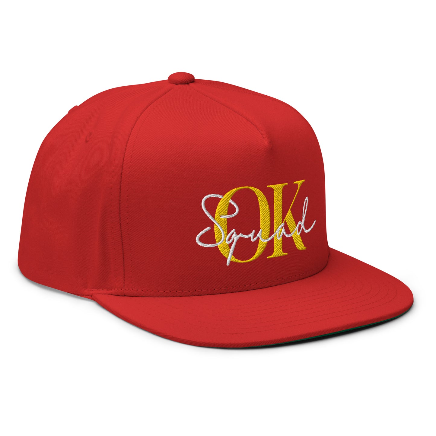 OK Squad 5-Panel Flat Bill Cap - Red/Yellow