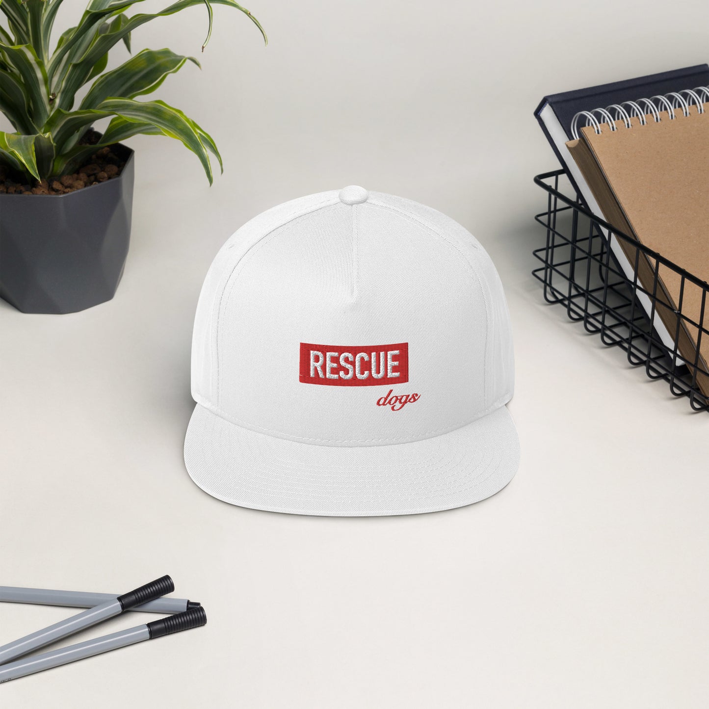 Rescue Dogs Flat Bill Cap - White