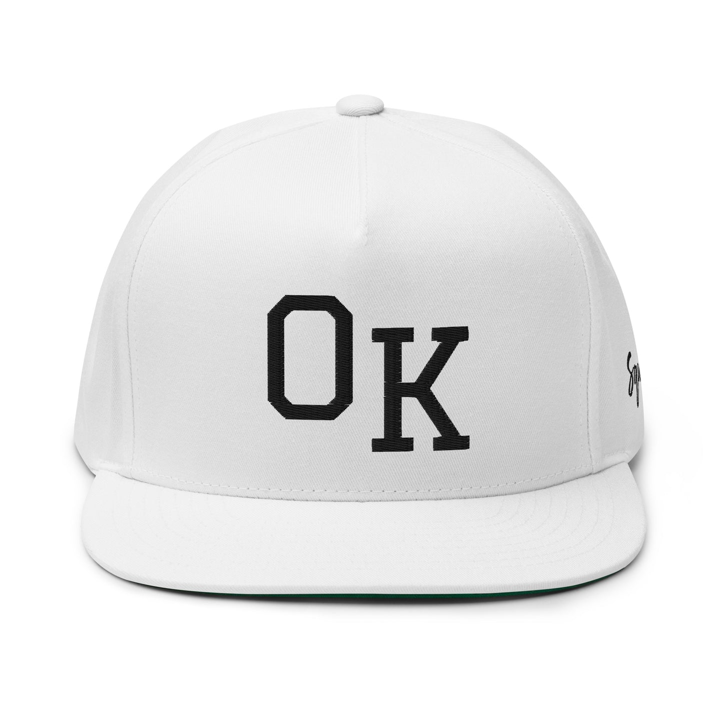 OK Classic White 5-Panel Flat Bill Cap