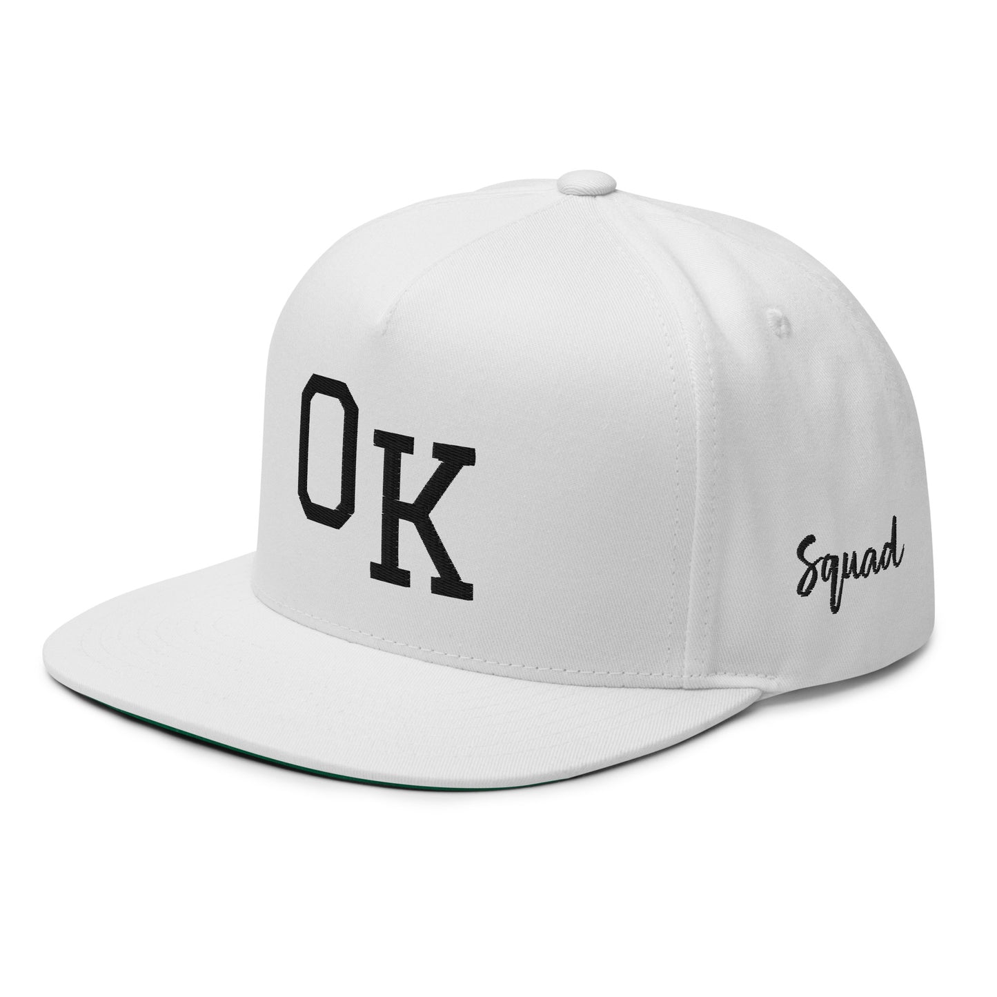 OK Classic White 5-Panel Flat Bill Cap